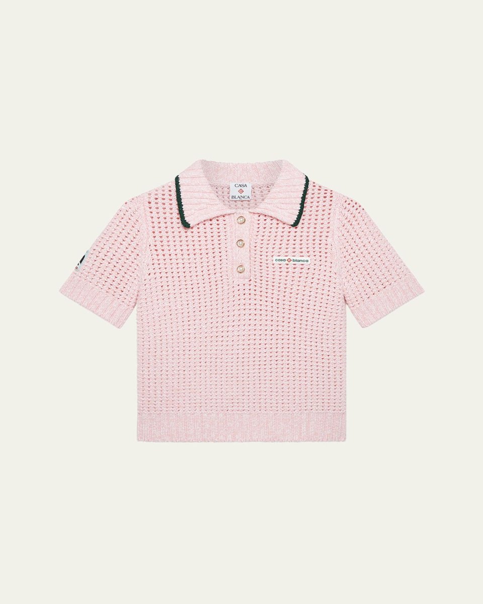 Mouline Crochet-Knit Cropped Polo